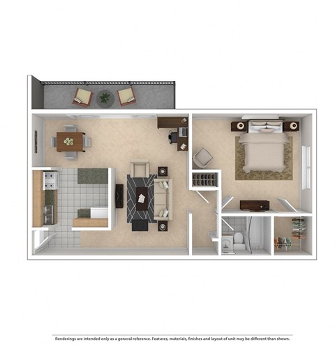 Floor plan for 1 bed, 1 bath, 660 sqft